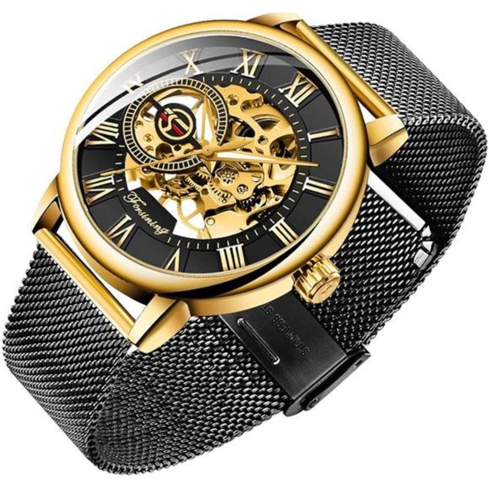Men's Skeleton Watch Classic Roman Numeral Steampunk Mechanical Watch Hand-Wind